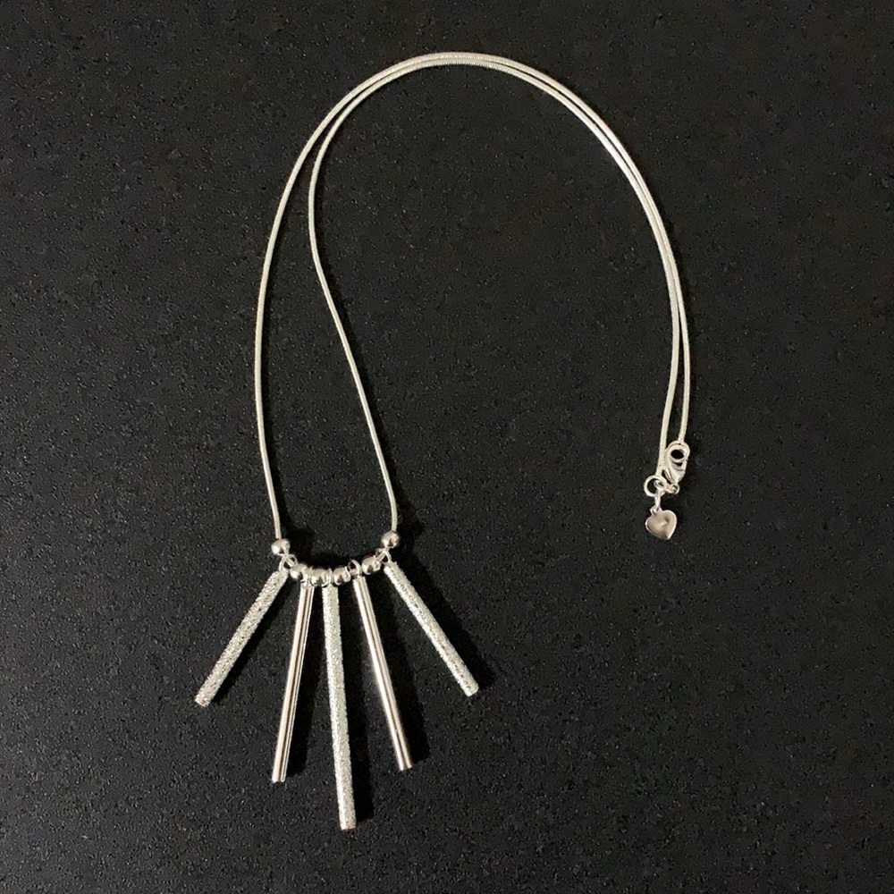 925 Sterling Silver Block Bar Pendant Necklace